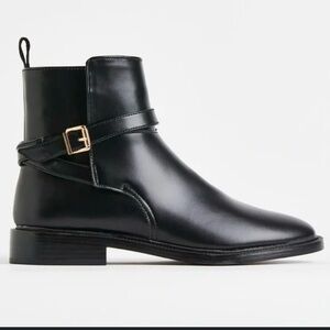 H&M Black Ankle Boots with Gold Buckle